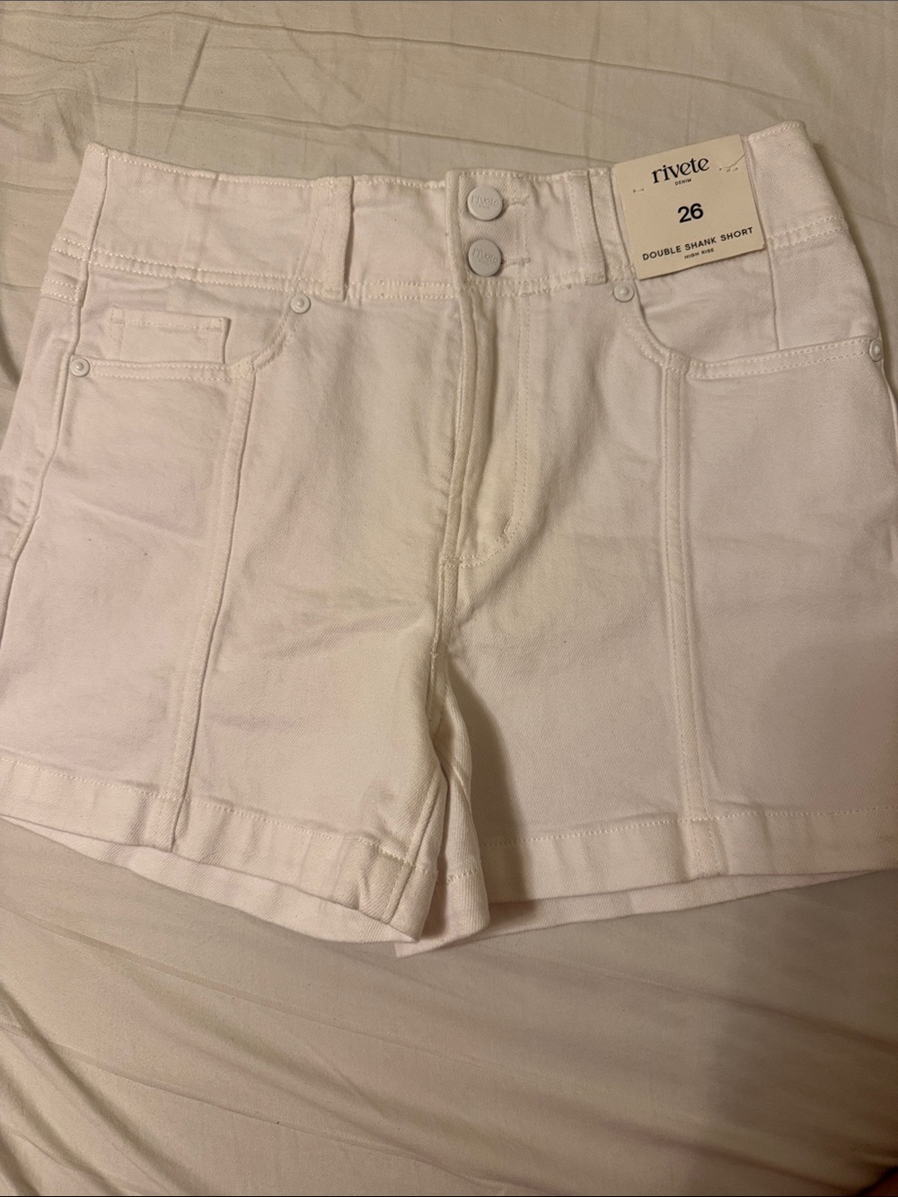 High-Waist White Double Button Women's Shorts